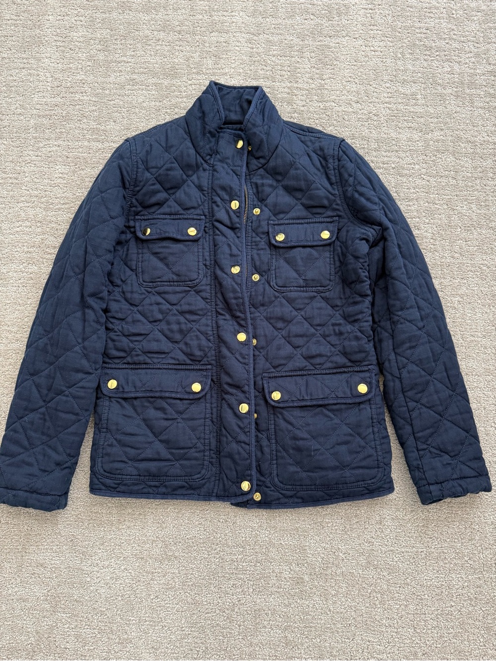 EUC JCrew Mercantile Quilted Navy Women's Jacket with Gold Buttons, XS